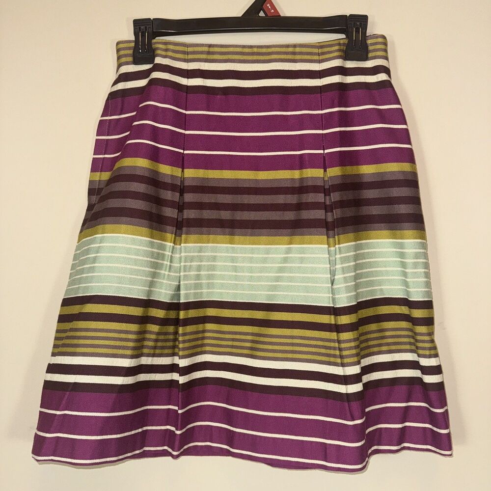 J. McLaughlin "Lucia" Striped Colorblock Pleated Skirt-Sz 8 Pockets-Preppy